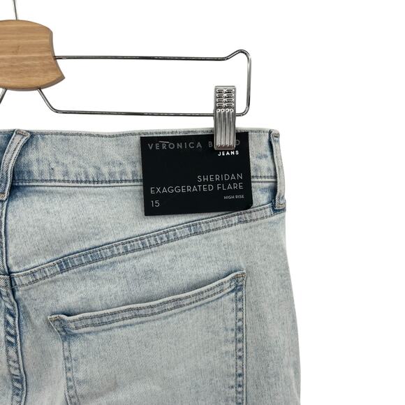 Veronica Beard Sheridan Exaggerated Flare Jeans High Rise Denim Sky Blue Size 15 - Picture 9 of 16